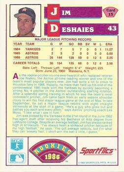 1986 Sportflics Rookies #15 Jim Deshaies Back