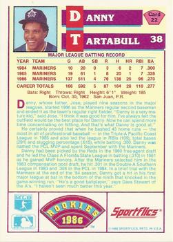 1986 Sportflics Rookies #22 Danny Tartabull Back