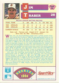 1986 Sportflics Rookies #32 Jim Traber Back