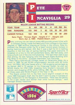 1986 Sportflics Rookies #3 Pete Incaviglia Back