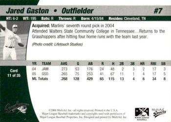 2006 MultiAd Greensboro Grasshoppers #11 Jared Gaston Back