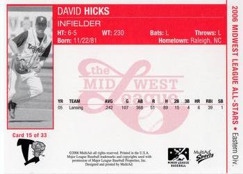 2006 MultiAd Midwest League All-Stars Eastern Division #15 David Hicks Back