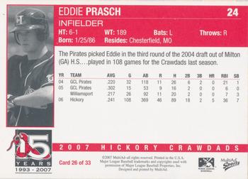 2007 MultiAd Hickory Crawdads #26 Eddie Prasch Back