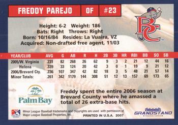 2007 Grandstand Brevard County Manatees #NNO Freddy Parejo Back