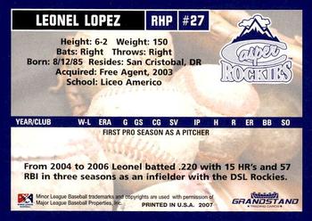 2007 Grandstand Casper Rockies #NNO Leonel Lopez Back