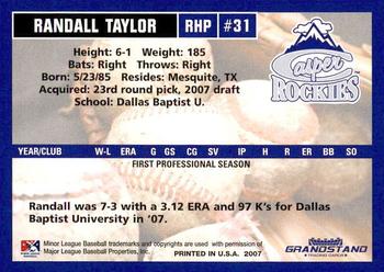 2007 Grandstand Casper Rockies #NNO Randall Taylor Back