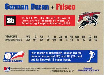 2007 Grandstand Texas League Top Prospects #5 German Duran Back