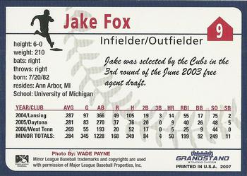 2007 Grandstand Tennessee Smokies #NNO Jake Fox Back
