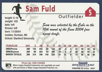 2007 Grandstand Tennessee Smokies #NNO Sam Fuld Back