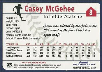 2007 Grandstand Tennessee Smokies #NNO Casey McGehee Back