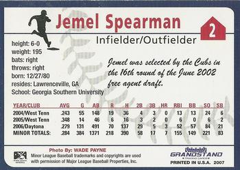 2007 Grandstand Tennessee Smokies #NNO Jemel Spearman Back