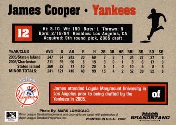2007 Grandstand Tampa Yankees #NNO James Cooper Back
