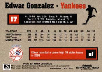 2007 Grandstand Tampa Yankees #NNO Edwar Gonzalez Back