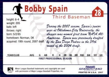 2007 Grandstand State College Spikes #25 Bobby Spain Back
