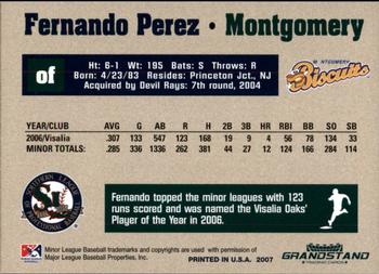 2007 Grandstand Southern League Top Prospects #21 Fernando Perez Back