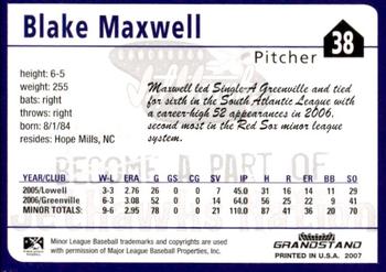 2007 Grandstand Lancaster JetHawks #NNO Blake Maxwell Back