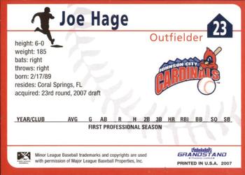2007 Grandstand Johnson City Cardinals #NNO Joe Hage Back