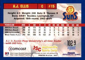 2007 Grandstand Jacksonville Suns #NNO A.J. Ellis Back