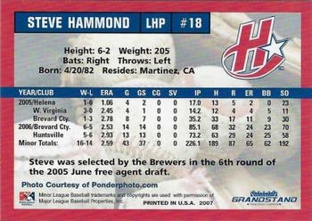 2007 Grandstand Huntsville Stars #NNO Steve Hammond Back