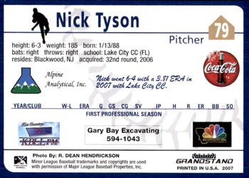 2007 Grandstand Helena Brewers #NNO Nick Tyson Back