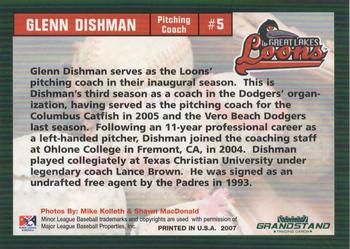 2007 Grandstand Great Lakes Loons #NNO Glenn Dishman Back