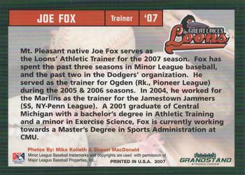 2007 Grandstand Great Lakes Loons #NNO Joe Fox Back