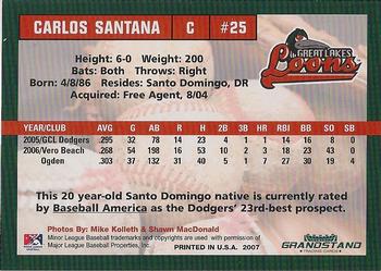 2007 Grandstand Great Lakes Loons #NNO Carlos Santana Back