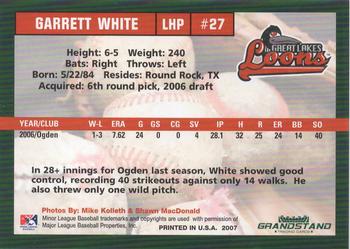 2007 Grandstand Great Lakes Loons #NNO Garrett White Back