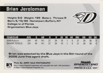 2007 Grandstand Florida State League Top Prospects #NNO Brian Jeroloman Back