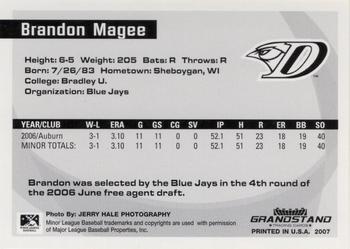 2007 Grandstand Florida State League Top Prospects #NNO Brandon Magee Back
