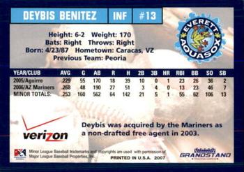 2007 Grandstand Everett AquaSox #1 Deybis Benitez Back