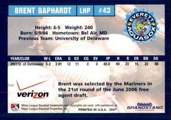 2007 Grandstand Everett AquaSox #10 Brent Gaphardt Back