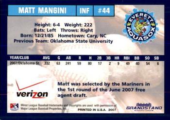 2007 Grandstand Everett AquaSox #17 Matt Mangini Back