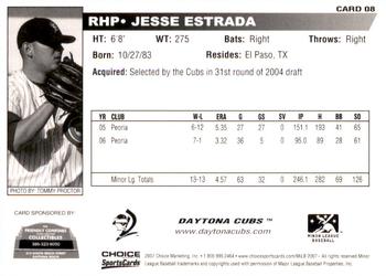 2007 Choice Daytona Cubs #08 Jesse Estrada Back