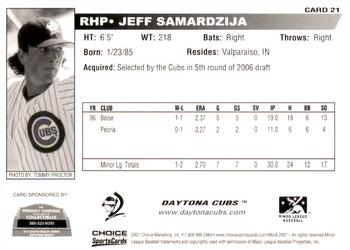 2007 Choice Daytona Cubs #21 Jeff Samardzija Back