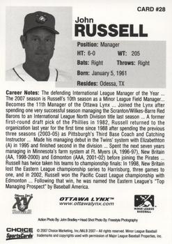 2007 Choice Ottawa Lynx #28 John Russell Back