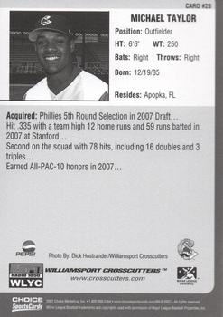2007 Choice Williamsport Crosscutters #28 Michael Taylor Back