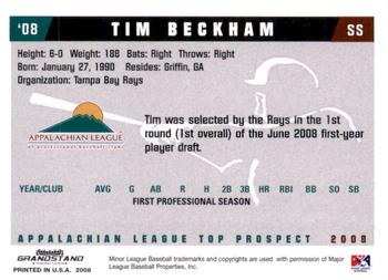 2008 Grandstand Appalachian League Top Prospects #NNO Tim Beckham Back