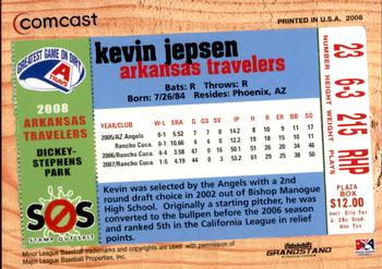 2008 Grandstand Arkansas Travelers #NNO Kevin Jepsen Back