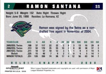 2008 Grandstand Beloit Snappers #24 Ramon Santana Back