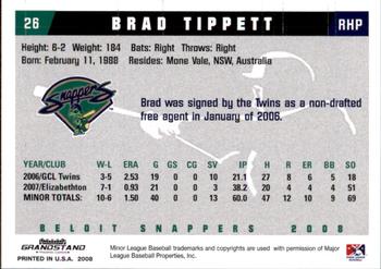 2008 Grandstand Beloit Snappers #28 Brad Tippett Back