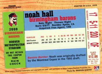 2008 Grandstand Birmingham Barons #NNO Noah Hall Back