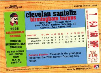 2008 Grandstand Birmingham Barons #NNO Clevelan Santeliz Back