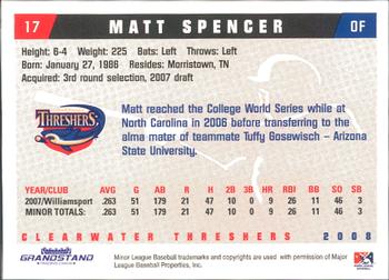 2008 Grandstand Clearwater Threshers #NNO Matt Spencer Back