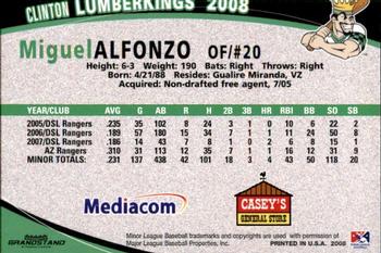 2008 Grandstand Clinton LumberKings #NNO Miguel Alfonzo Back