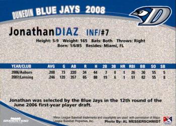 2008 Grandstand Dunedin Blue Jays #NNO Jonathan Diaz Back
