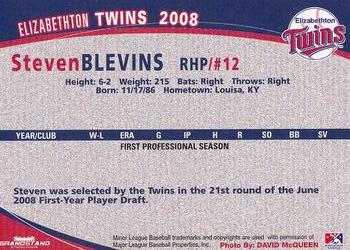 2008 Grandstand Elizabethton Twins #4 Steven Blevins Back
