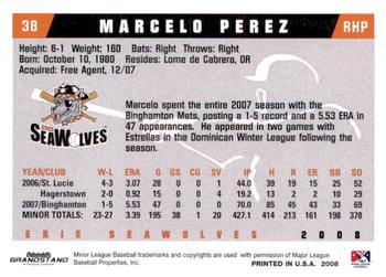 2008 Grandstand Erie SeaWolves #NNO Marcelo Perez Back