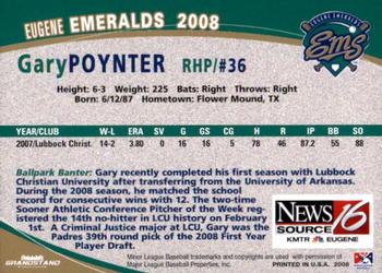 2008 Grandstand Eugene Emeralds #NNO Gary Poynter Back
