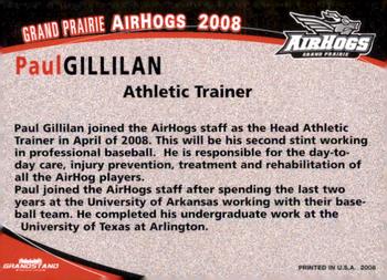 2008 Grandstand Grand Prairie AirHogs #NNO Paul Gillilan Back